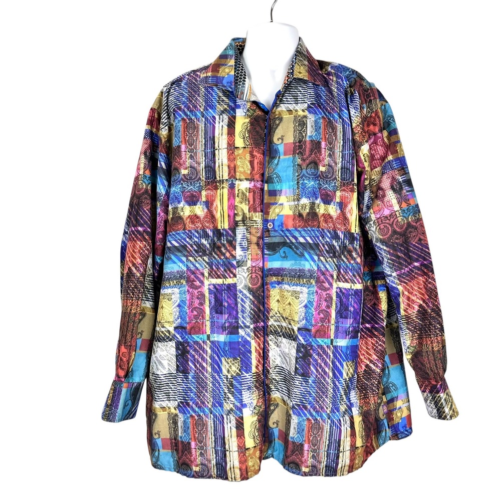 Steven Land Men's 2XL Bold Abstract Patchwork Button Down Shirt Brooklyn 1991